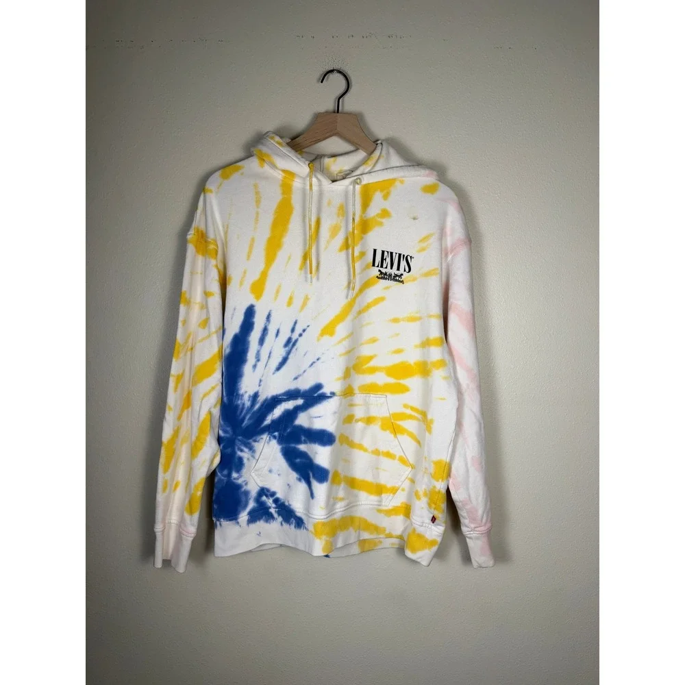 LEVI'S Heavyweight Streetwear Festival 90s Hoodie Mens L Bright Tie Dye Pullover